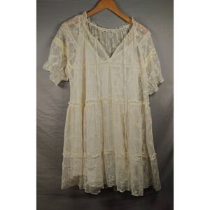 Melloday Ivory Lace Midi Dress Medium Cottage Prairie Boho Tiered Ruffle Lined